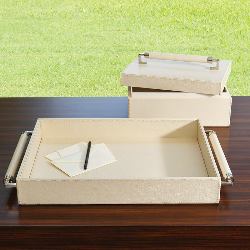 Wrapped Leather Handle Box - Ivory - Grats Decor Interior Design & Build Inc.