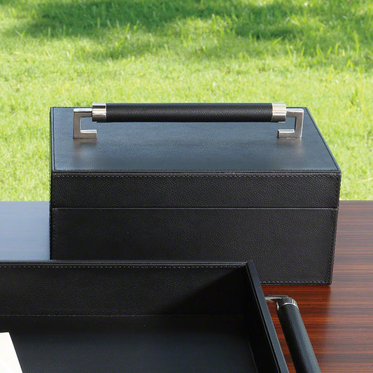Wrapped Leather Handle Box - Black - Grats Decor Interior Design & Build Inc.
