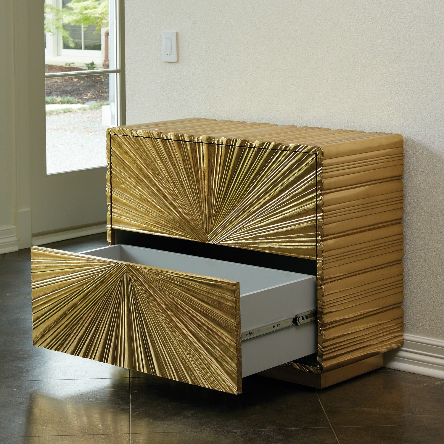 Linen Fold 2 Drawer Chest - Brass - Grats Decor Interior Design & Build Inc.