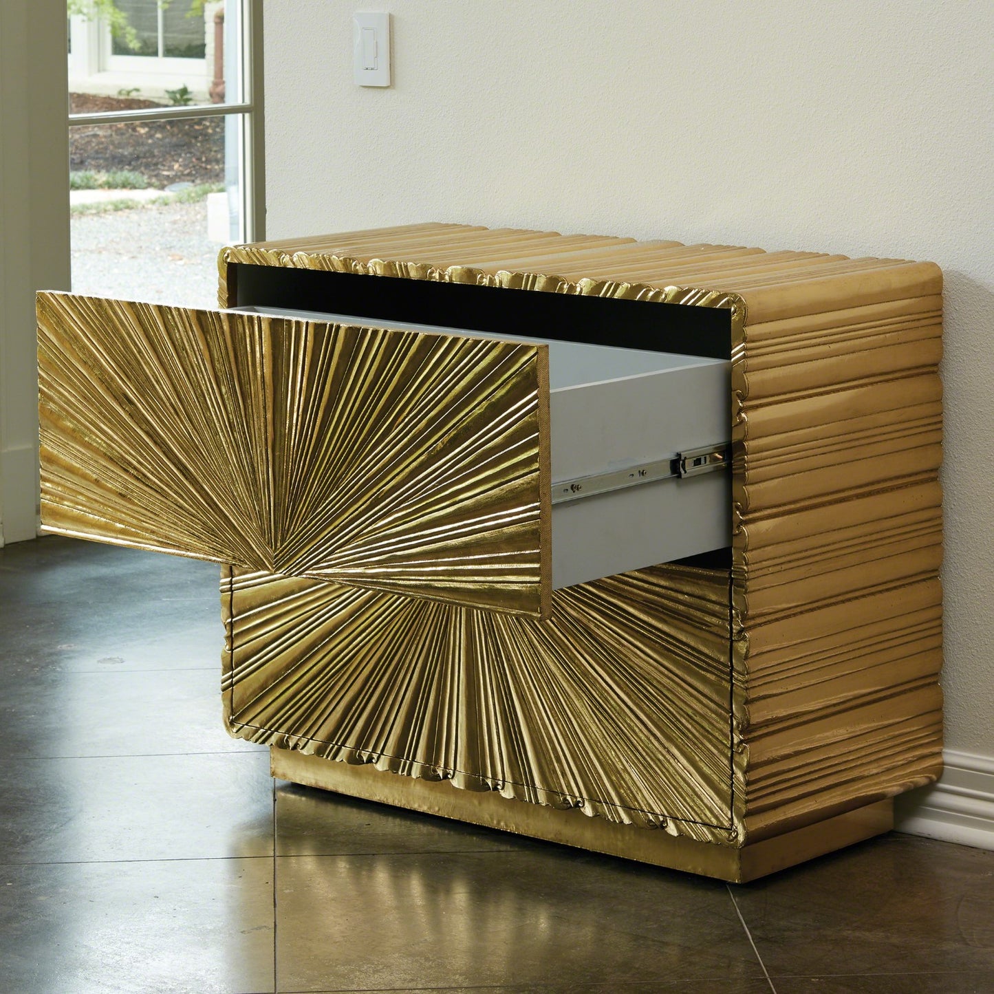 Linen Fold 2 Drawer Chest - Brass - Grats Decor Interior Design & Build Inc.