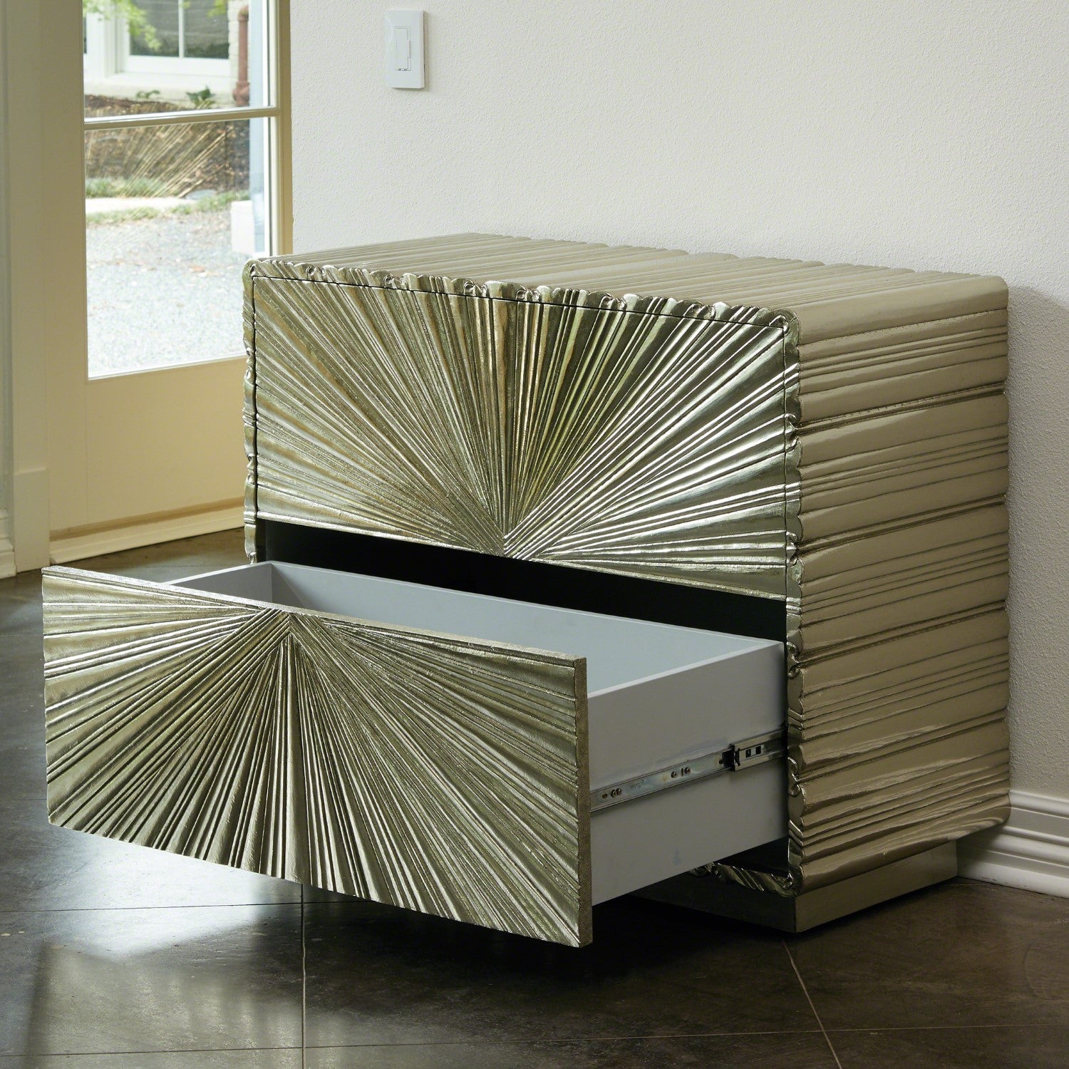 Linen Fold 2 Drawer Chest - Silver - Grats Decor Interior Design & Build Inc.