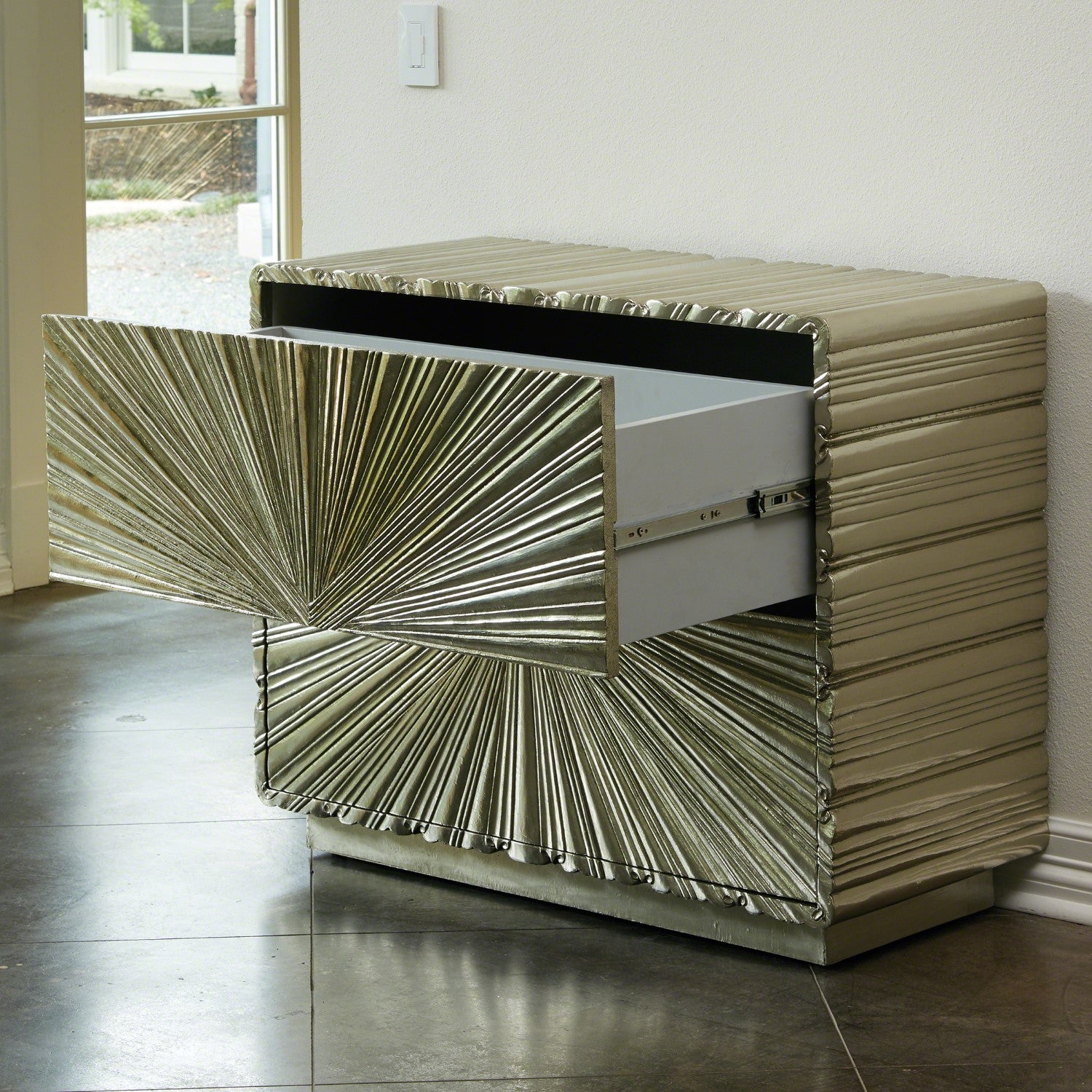 Linen Fold 2 Drawer Chest - Silver - Grats Decor Interior Design & Build Inc.