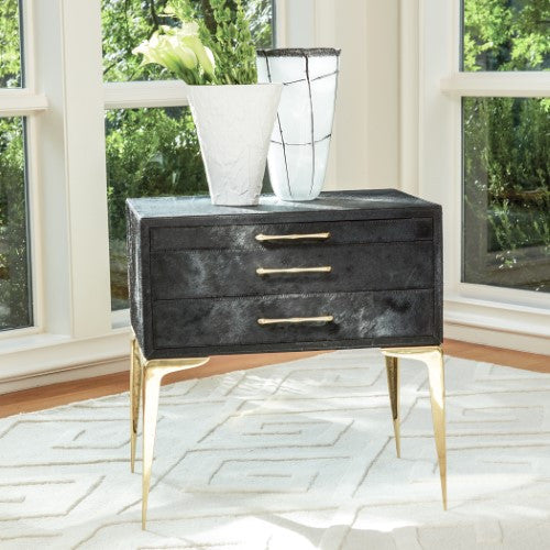 Stiletto Bedside 25" Table - Black Hair-on-Hide - Grats Decor Interior Design & Build Inc.