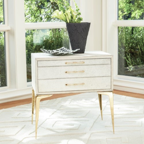 Stiletto Bedside 25" Table - White Hair-on-Hide - Grats Decor Interior Design & Build Inc.