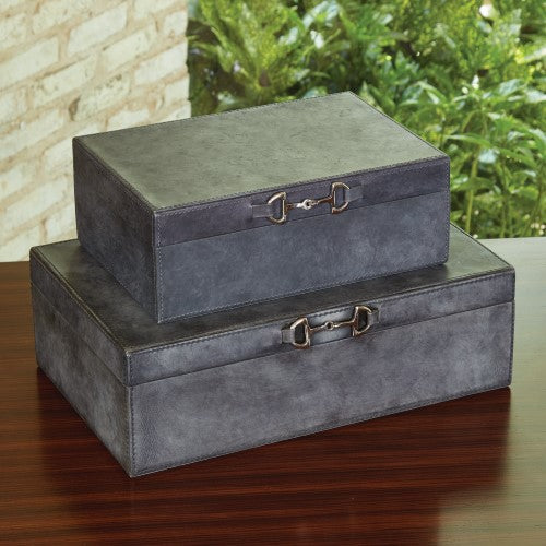 Stirrup Detail Box - Blue Wash Leather - Grats Decor Interior Design & Build Inc.