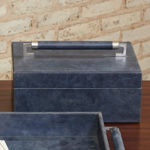 Wrapped Leather Handle Box - Blue Wash - Grats Decor Interior Design & Build Inc.