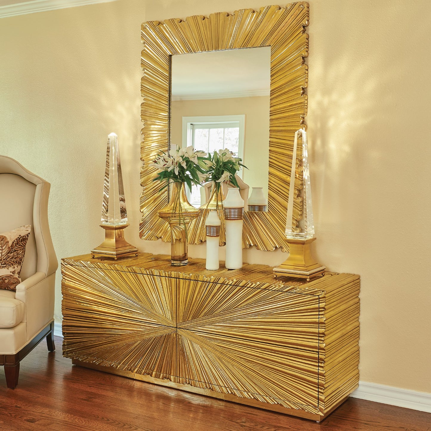 Linen Fold Cabinet - Brass - Grats Decor Interior Design & Build Inc.