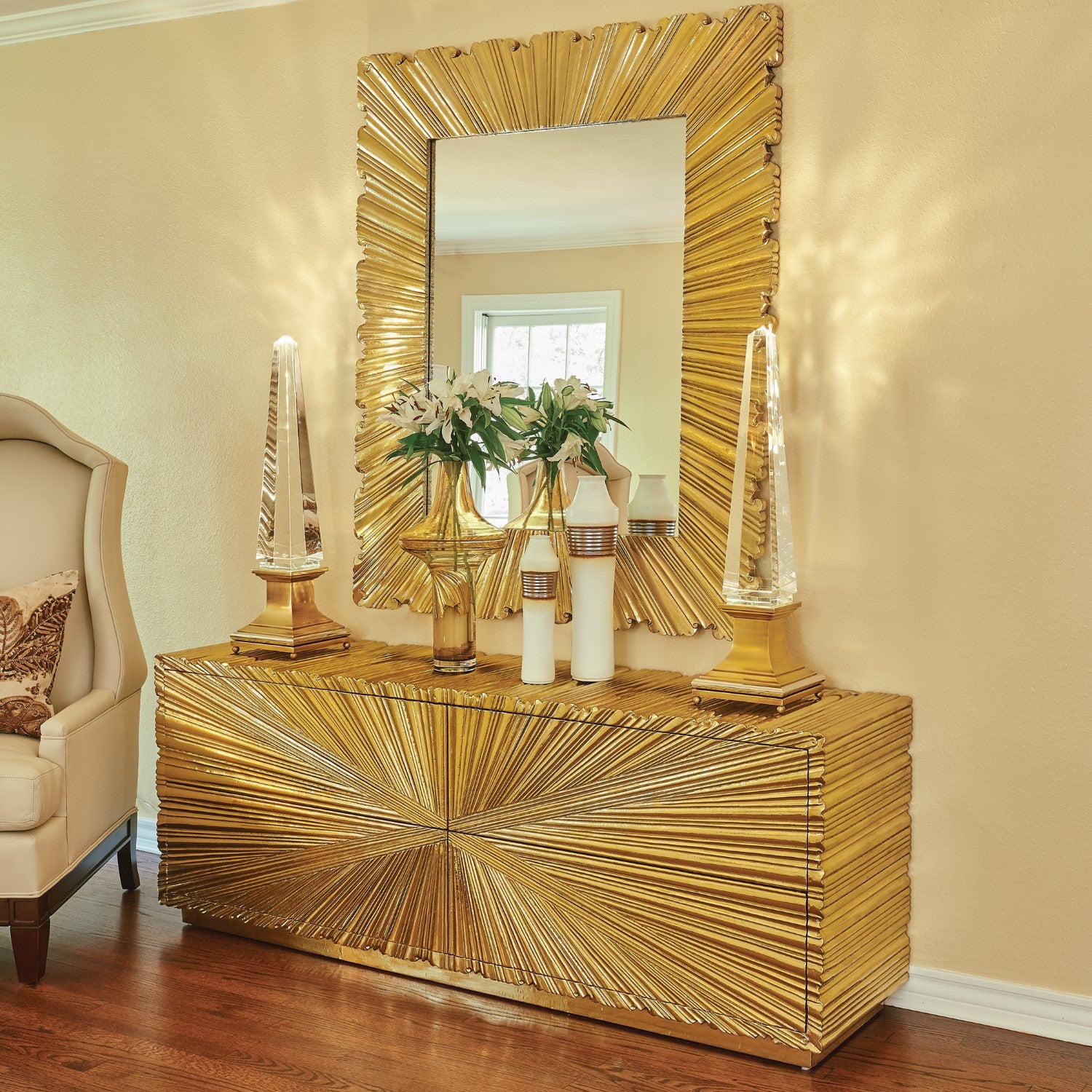 Linen Fold Cabinet - Brass - Grats Decor Interior Design & Build Inc.