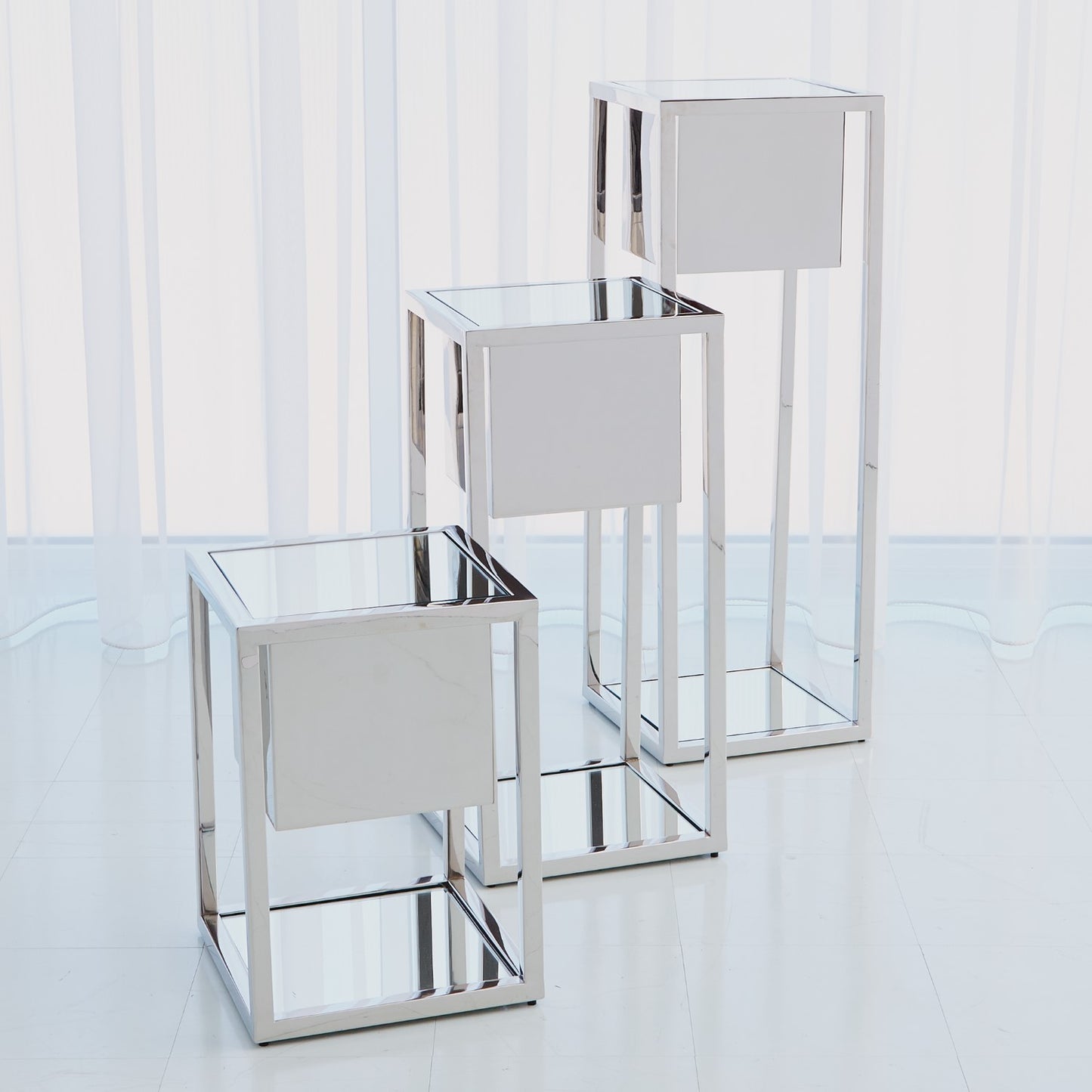 Escher Pedestal / Planter - Nickel - Grats Decor Interior Design & Build Inc.