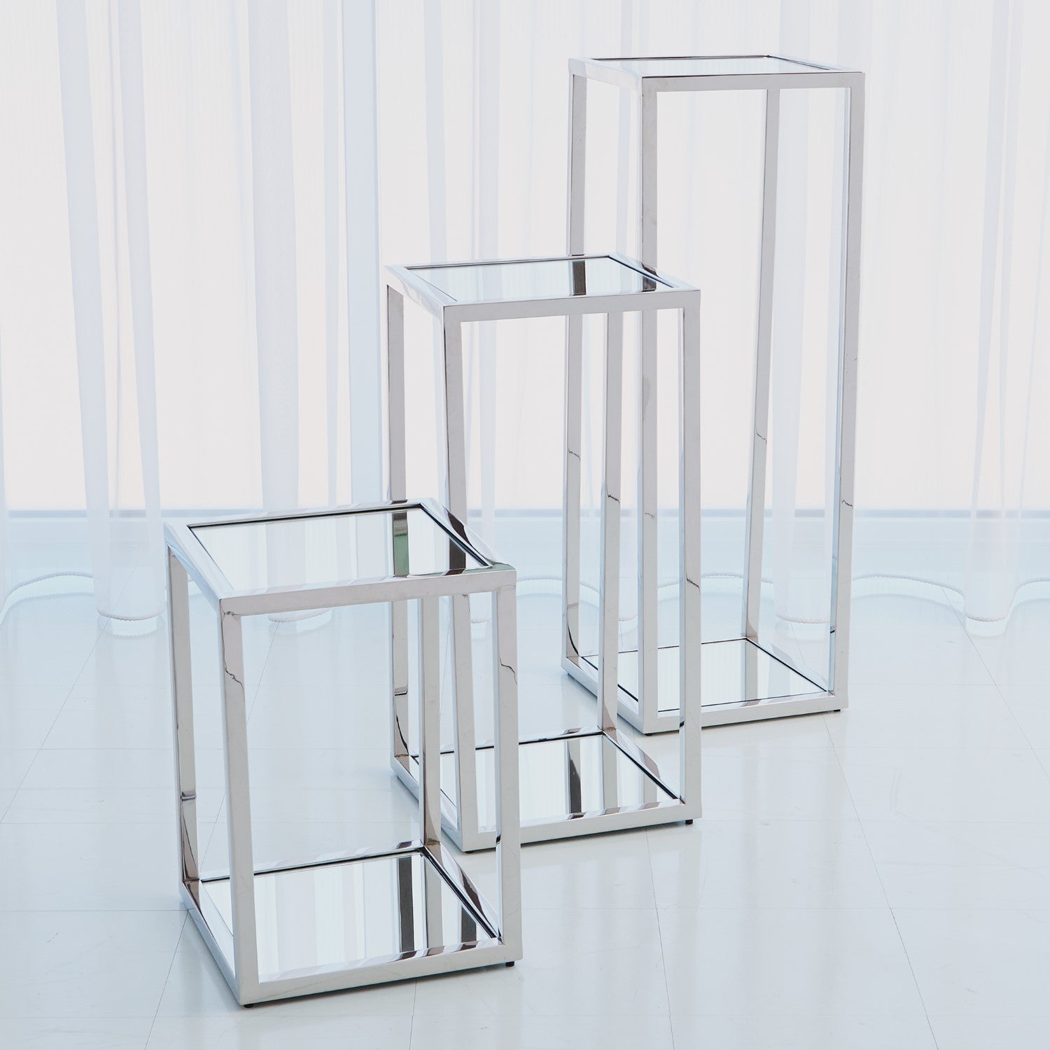 Escher Pedestal / Planter - Nickel - Grats Decor Interior Design & Build Inc.