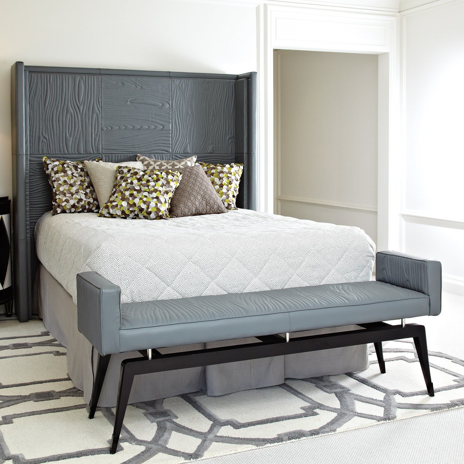 Faux Bois 67" Leather Bench - Grey - Grats Decor Interior Design & Build Inc.