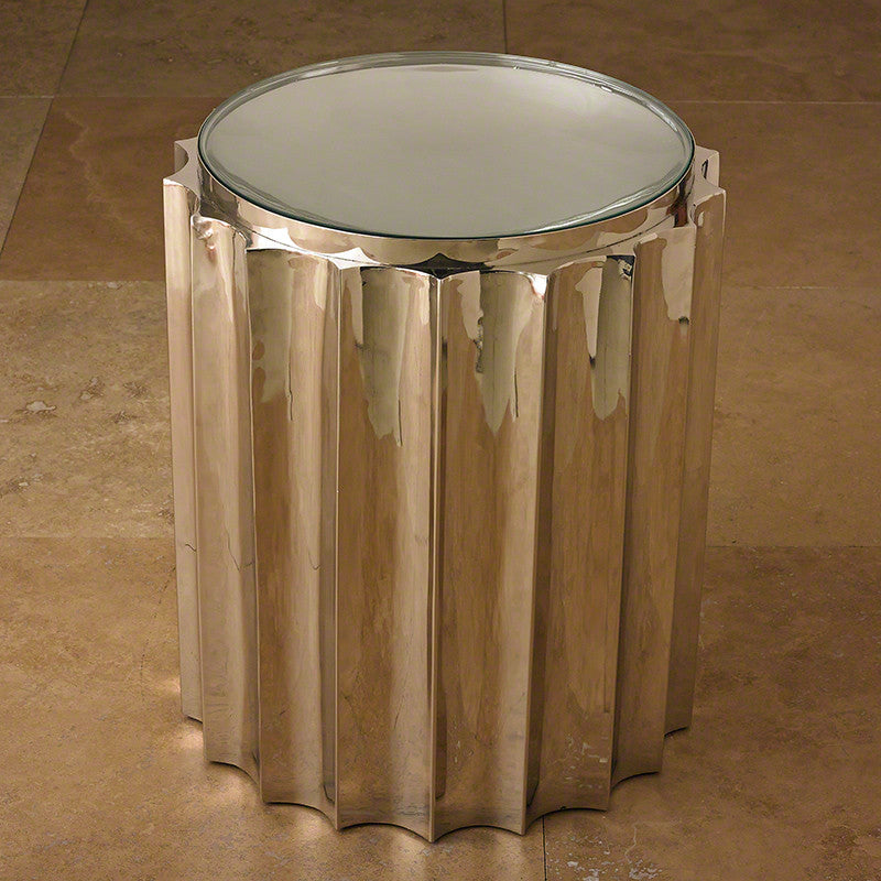 Fluted Column 18"Dia Table-Nickel - Grats Decor Interior Design & Build Inc.