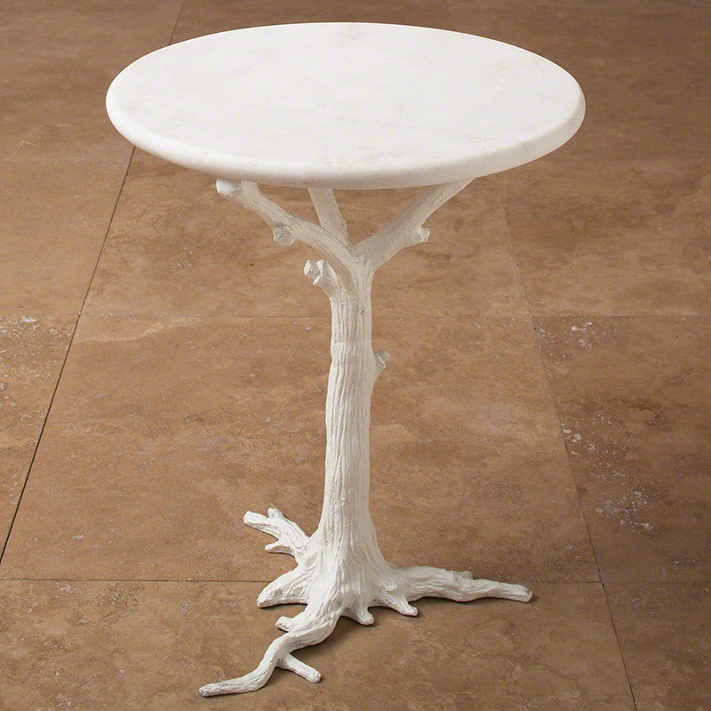 Faux Bois 17"Dia Side Table - White - Grats Decor Interior Design & Build Inc.