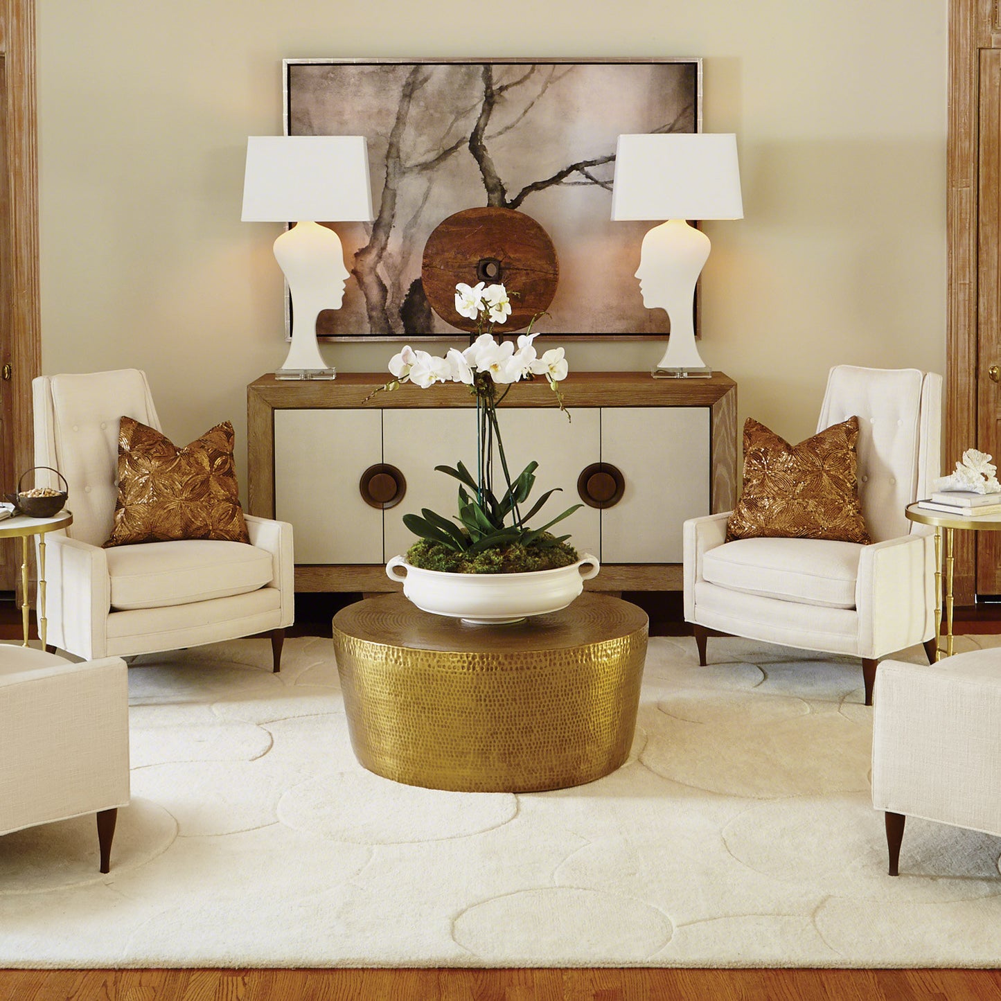 Izmir Hammered 35"Dia/48"Dia Coffee Table - Brass - Grats Decor Interior Design & Build Inc.