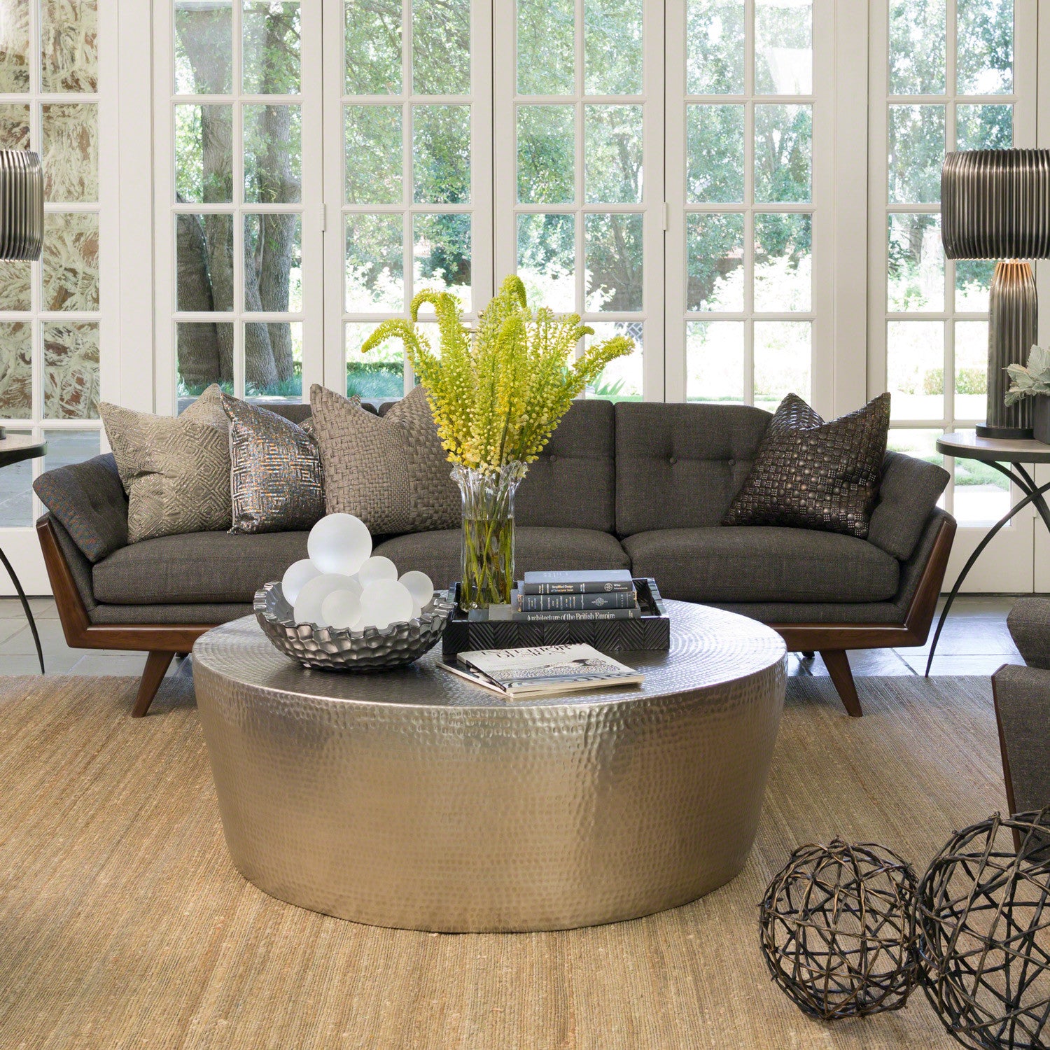 Izmir Hammered 35"Dia/48"Dia Coffee Table - Nickel - Grats Decor Interior Design & Build Inc.
