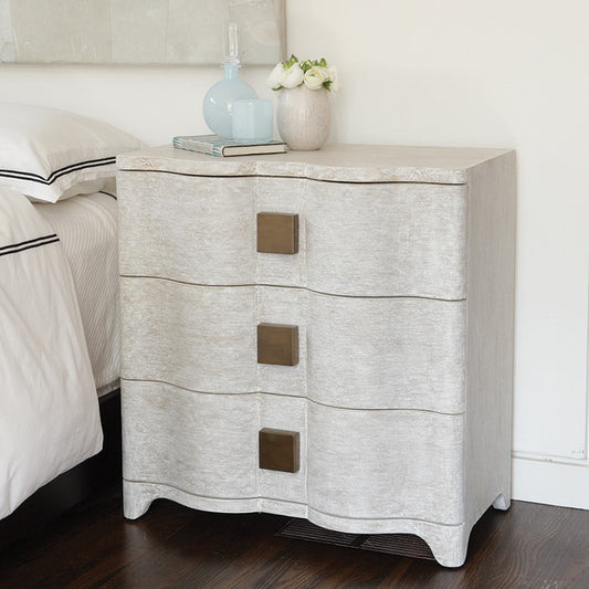 Toile 28"W Linen Bedside Chest - Cream - Grats Decor Interior Design & Build Inc.