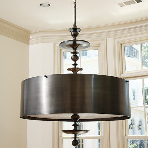 Turned Pendant Chandelier - 2 sizes - Antique Bronze - Grats Decor Interior Design & Build Inc.
